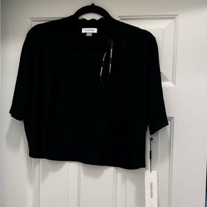 Calvin Klein Women's Short Sleeve Shrug with Scalloped Edge Lg NWT